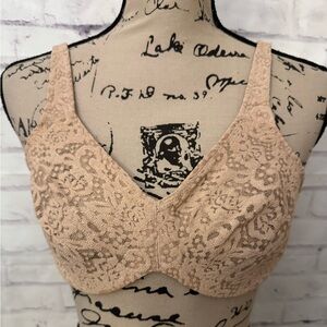Wacoal 36C Halo Lace Full Figure Underwire Bra Beige Toast‎ Unlined 65547